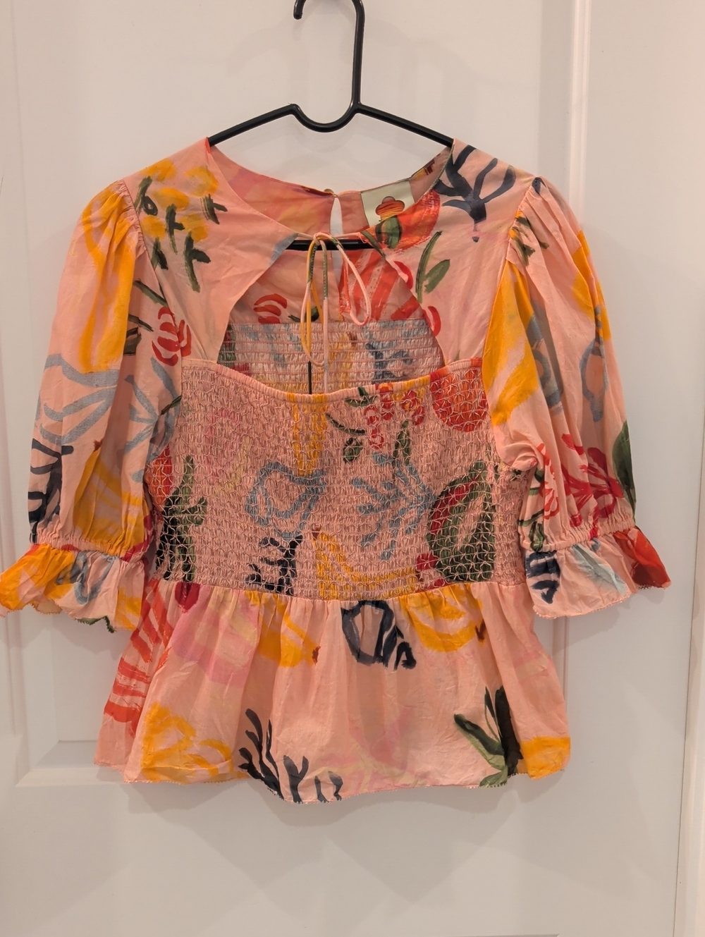 Farm Rio Mixed Fruit Smocked Bodice Puff Sleeve Blouse